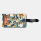 Blauw Wit Goud Abstracte geometrische kunst Bagagelabel (Achterkant horizontaal)