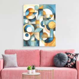 Blauw Wit Goud Abstracte geometrische kunst Canvas Afdruk