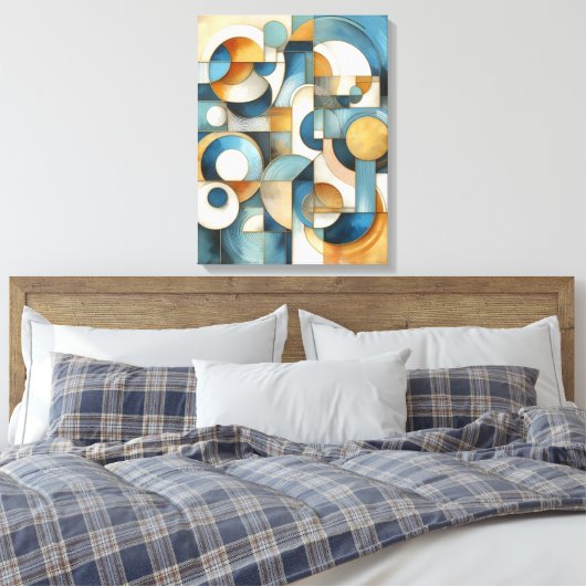 Blauw Wit Goud Abstracte geometrische kunst Canvas Afdruk (Insitu (Slaapkamer))