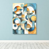 Blauw Wit Goud Abstracte geometrische kunst Canvas Afdruk (Insitu (Houten vloer))