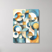 Blauw Wit Goud Abstracte geometrische kunst Canvas Afdruk (Voorkant)