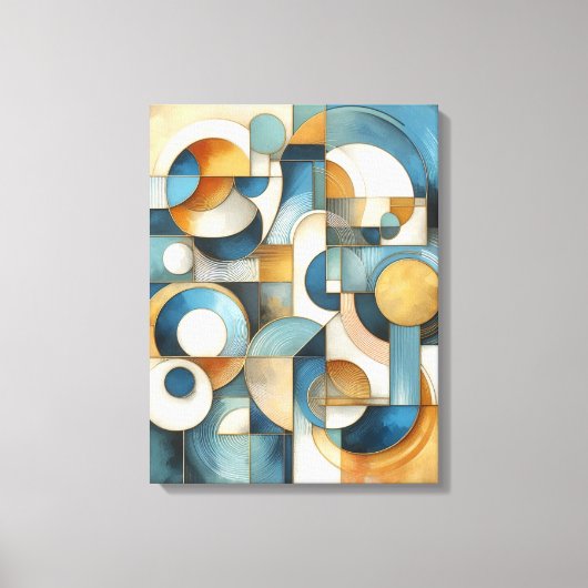 Blauw Wit Goud Abstracte geometrische kunst Canvas Afdruk (Voorkant)