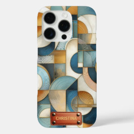 Blauw Wit Goud Abstracte geometrische kunst iPhone 16 Pro Hoesje