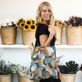 Blauw Wit Goud Abstracte geometrische kunst Tote Bag