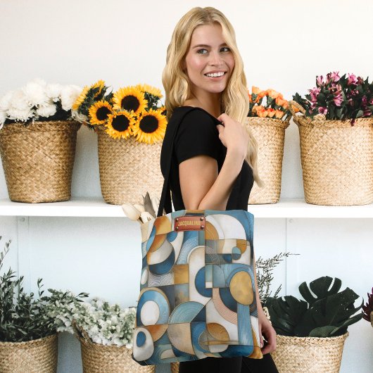 Blauw Wit Goud Abstracte geometrische kunst Tote Bag