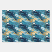 Blauw, Wit & Goud Abstracte Schilderij Inpakpapier Vel (Voorkant)