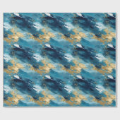 Blauw, Wit & Goud Abstracte Schildering Cadeaupapier (Vlak)