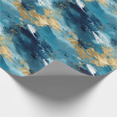 Blauw, Wit & Goud Abstracte Schildering Cadeaupapier (Hoek)