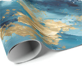 Blauw, Wit & Goud Abstracte Schildering Cadeaupapier (Rol Hoek)