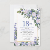 Blauw Wit Goud Bloemen 18e Verjaardag Kaart (Voorkant)
