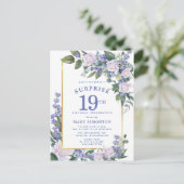 Blauw Wit Goud Bloemen 19e Verrassingsverjaardag Uitnodiging Briefkaart (Staand voorkant)