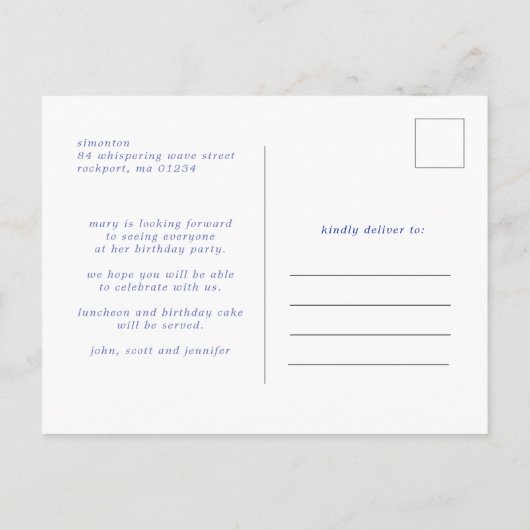 Blauw Wit Goud Bloemen 21e Verjaardagsfeest Uitnodiging Briefkaart (Achterkant)