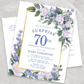 Blauw Wit Goud Bloemen 70e Verrassingsverjaardag Uitnodiging Briefkaart