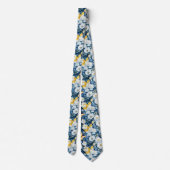 Blauw wit goud bloemen en vlinders stropdas (Achterkant)