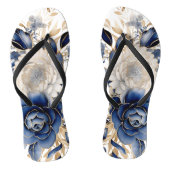 Blauw, Wit & Goud Bloemenslippers Teenslippers (Voetbed)