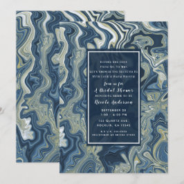 Blauw Wit Goud Chic Swirl Modern Vrijgezellenfeest Kaart