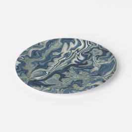 Blauw Wit Goud Chic Wervelend Modern Trouwen Papieren Bordje