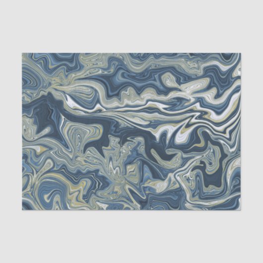 Blauw Wit Goud Chic Wervelend Modern Trouwen Tissuepapier (Voorkant)