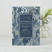 Blauw Wit Goud Chique Swirl Moderne Bruiloft Kaart (Staand voorkant)