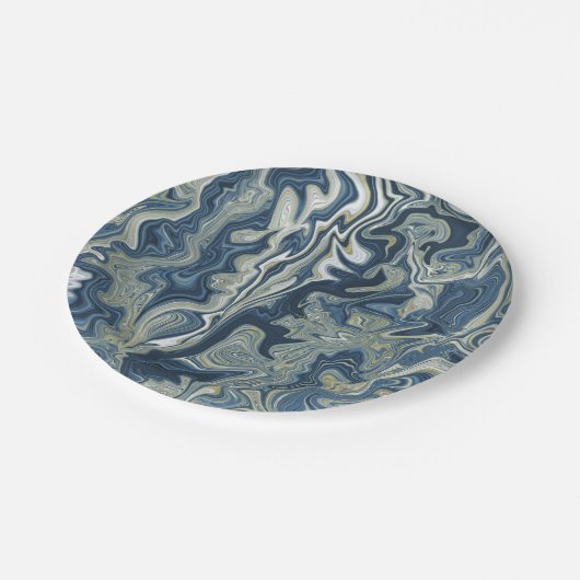 Blauw Wit Goud Chique Swirl Moderne Bruiloft Papieren Bordje (Gekanteld)