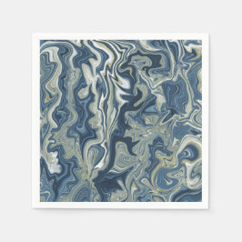 Blauw Wit Goud Chique Swirl Moderne Bruiloft Servet