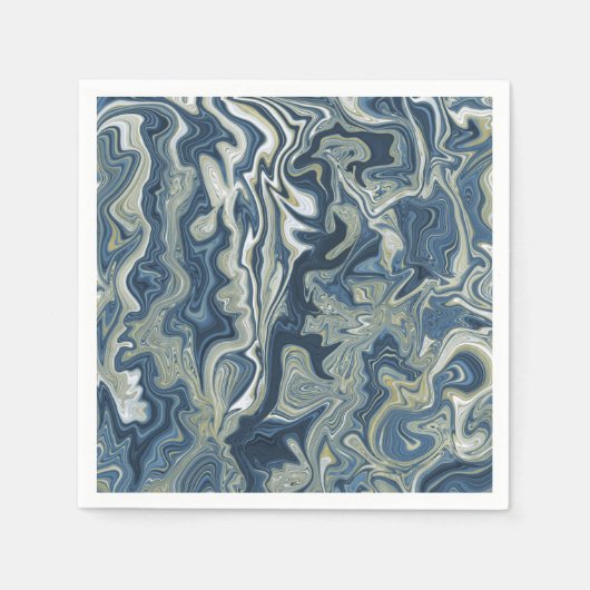 Blauw Wit Goud Chique Swirl Moderne Bruiloft Servet (Voorkant)