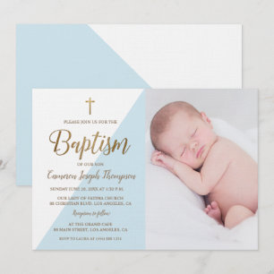 Blauw Wit Goud Doopsel baby Boy foto Kaart