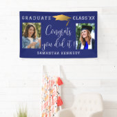 Blauw Wit Goud Gefeliciteerd 2 Foto Afstudeerfeest Spandoek (Insitu)