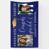 Blauw Wit Goud Gefeliciteerd 2 Foto Afstudeerfeest Spandoek (Verticaal)