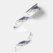 Blauw Wit Goud Golvend Abstract Grosgrain Lint (Achterkant)