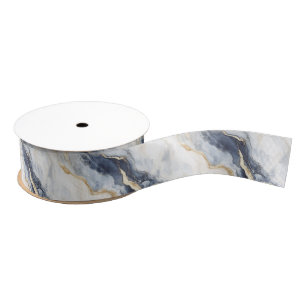 Blauw Wit Goud Golvend Abstract Grosgrain Lint