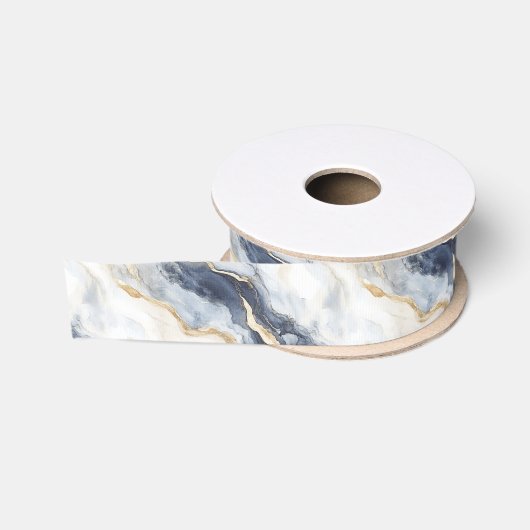 Blauw Wit Goud Golvend Abstract Grosgrain Lint (Spoel)