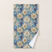 Blauw Wit Goud Kerstmis Poinsettias Bad Handdoek (Handdoek)