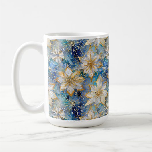 Blauw Wit Goud Kerstmis Poinsettias Koffiemok (Links)