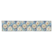 Blauw Wit Goud Kerstmis Poinsettias Korte Tafelloper (Horizontaal)