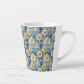 Blauw Wit Goud Kerstmis Poinsettias Latte Mok (Rechts)