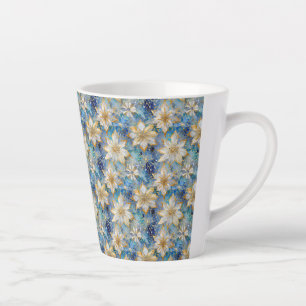 Blauw Wit Goud Kerstmis Poinsettias Latte Mok