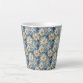 Blauw Wit Goud Kerstmis Poinsettias Latte Mok (Voorkant)