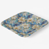 Blauw Wit Goud Kerstmis Poinsettias Papieren Bordje (Gebogen)