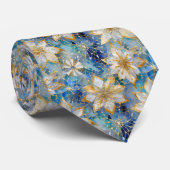 Blauw Wit Goud Kerstmis Poinsettias Stropdas (Opgerold)