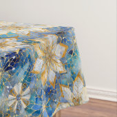 Blauw Wit Goud Kerstmis Poinsettias Tafelkleed (Voorbeeld)