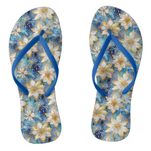 Blauw Wit Goud Kerstmis Poinsettias Teenslippers