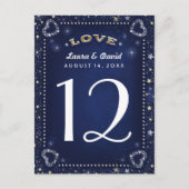 Blauw Wit & Goud Liefde & Sterren Tafelnummer Kaar (Voorkant)