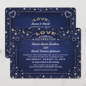 Blauw Wit Goud Maan Sterren RECEPTIE INFO op Terug Kaart (Voorkant / Achterkant)