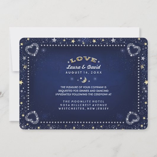 Blauw Wit Goud Maan Sterren RECEPTIE INFO op Terug Kaart (Achterkant)