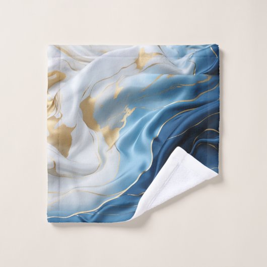Blauw, Wit, Goud Marmer op Zijde Bad Handdoek (Wasdoekje)