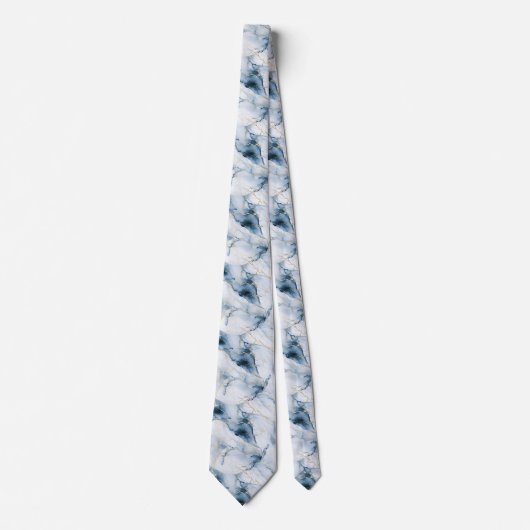 Blauw Wit Goud Marmeren Swirl Bruiloft Formele Gro Stropdas (Voorkant)