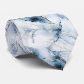 Blauw Wit Goud Marmeren Swirl Bruiloft Formele Gro Stropdas (Opgerold)
