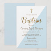 Blauw Wit Goud Moderne Baby Jongen Geen Foto Doop Kaart (Voorkant / Achterkant)