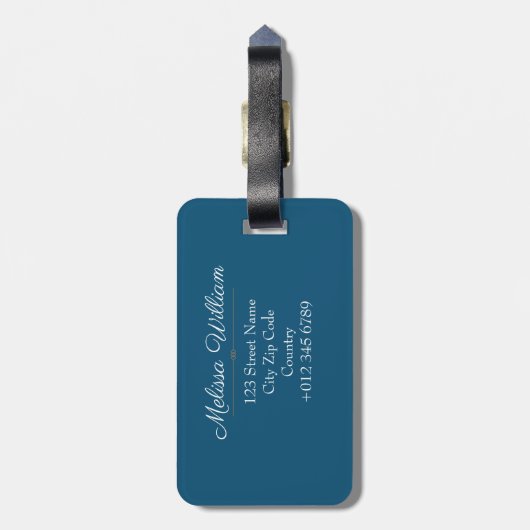 Blauw Wit Goud Monogram Naam Bagagelabel (Achterkant verticaal)